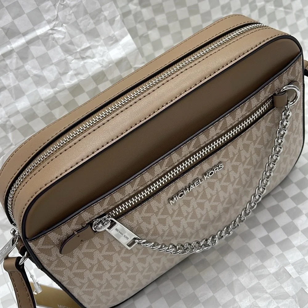 MICHAEL KORS Jet Set Lg Ombré Signature Logo EW Crossbody East West  Husk  NWT